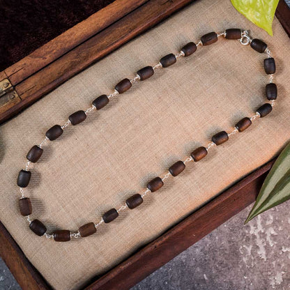 Silver Tulsi Kunti Mala barrel dark brown #S105