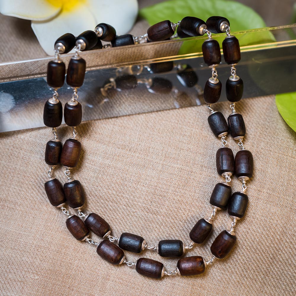 Silver Tulsi Kunti Mala barrel dark brown #S105