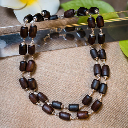 Silver Tulsi Kunti Mala barrel dark brown #S105
