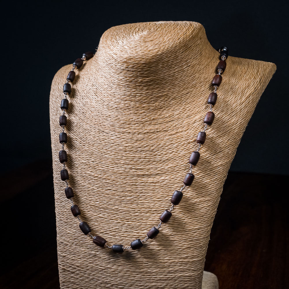 Silver Tulsi Kunti Mala barrel dark brown #S105