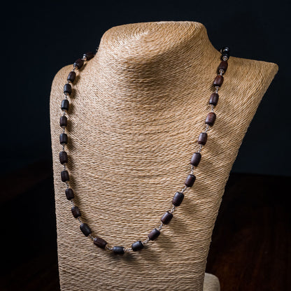 Silver Tulsi Kunti Mala barrel dark brown #S105