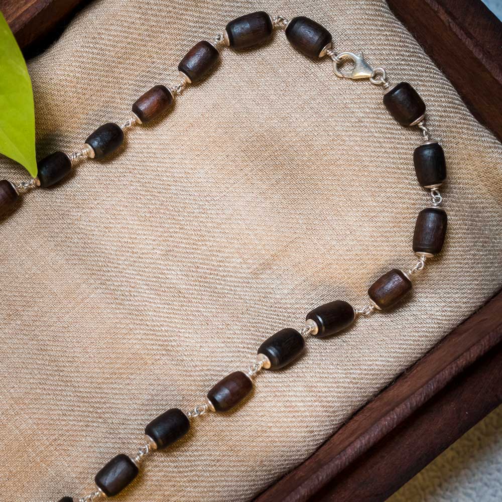 Silver Tulsi Kunti Mala barrel dark brown #S105