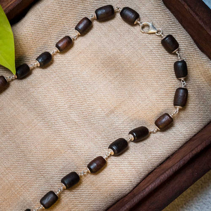Silver Tulsi Kunti Mala barrel dark brown #S105