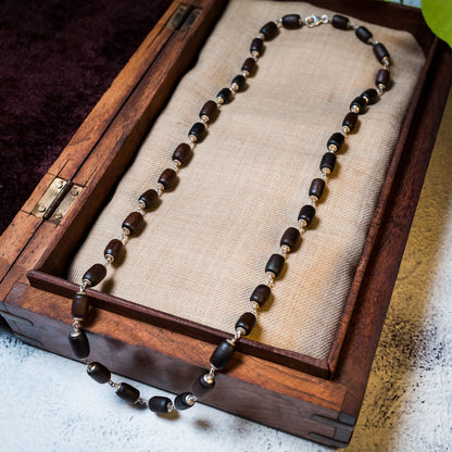 Silver Tulsi Kunti Mala barrel dark brown #S105