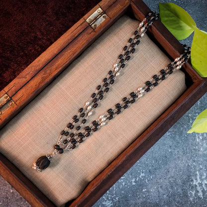 Silver Tulsi Kunti Mala with Black Lotus #S107