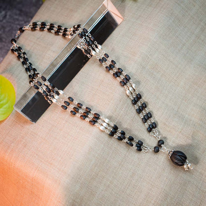 Silver Tulsi Kunti Mala with Black Lotus #S107