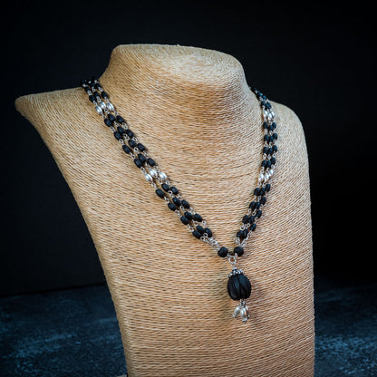 Silver Tulsi Kunti Mala with Black Lotus #S107