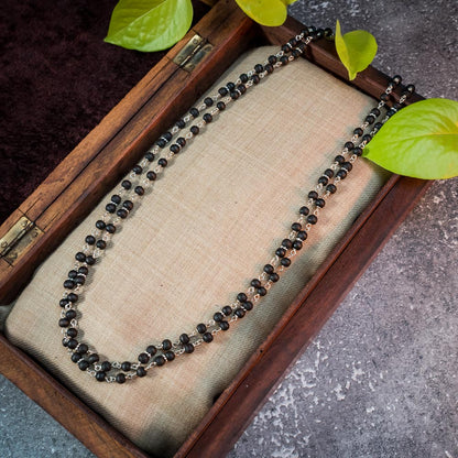 Silver Tulsi Kunti Mala with Black Perl #S108