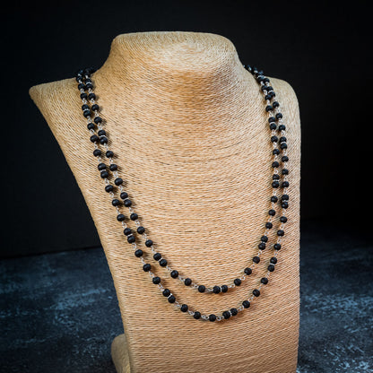 Silver Tulsi Kunti Mala with Black Perl #S108