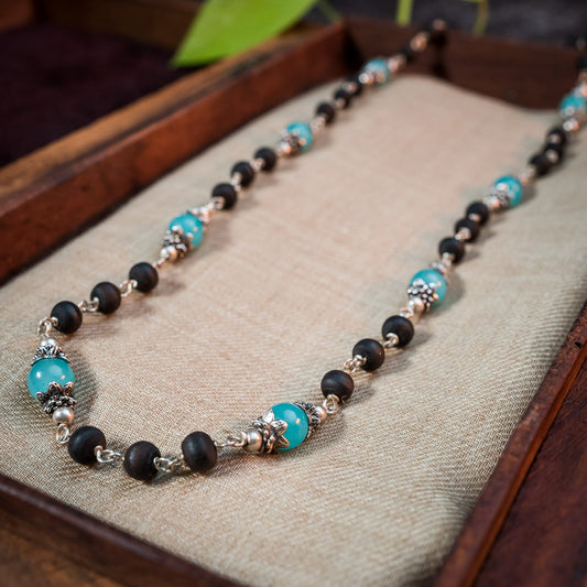 Silver Tulsi Kunti Mala with Blue Amazonite Stone #S110