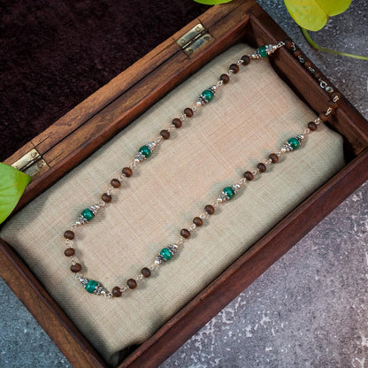 Silver Tulsi Kunti Mala with Green Malachite Stone #S111