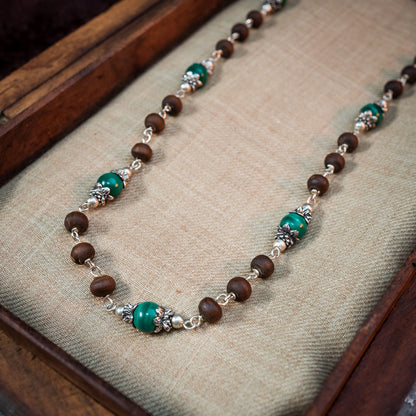 Silver Tulsi Kunti Mala with Green Malachite Stone #S111