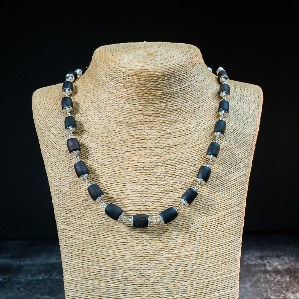 Silver Tulsi Kunti Mala Black Barrel  #S118
