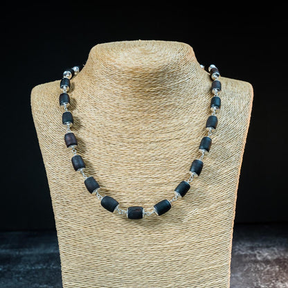Silver Tulsi Kunti Mala Black Barrel  #S118