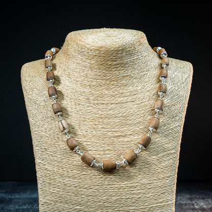 Silver Tulsi Kunti Mala Brown Barrel  #S119