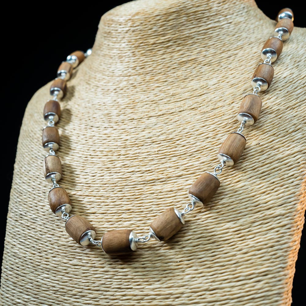 Silver Tulsi Kunti Mala Brown Barrel  #S119