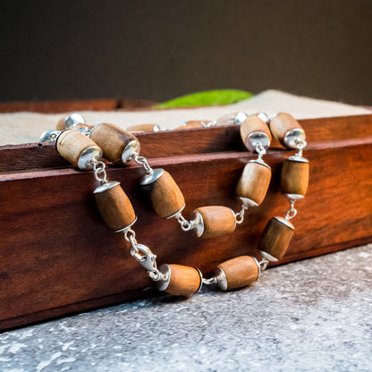 Silver Tulsi Kunti Mala Brown Barrel  #S119
