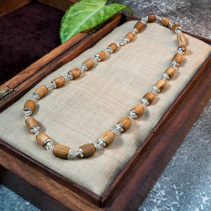 Silver Tulsi Kunti Mala Brown Barrel  #S119
