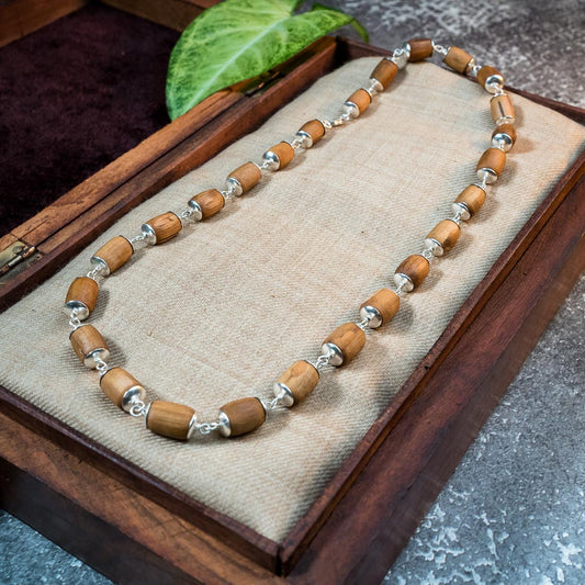 Silver Tulsi Kunti Mala Brown Barrel  #S119