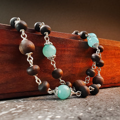 Silver Tulsi Kunti Mala with Aventurine Stones #S123