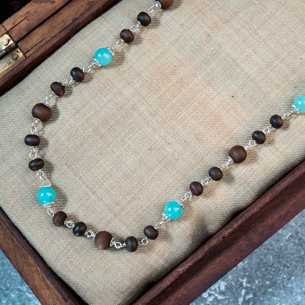 Silver Tulsi Kunti Mala with Aventurine Stones #S123