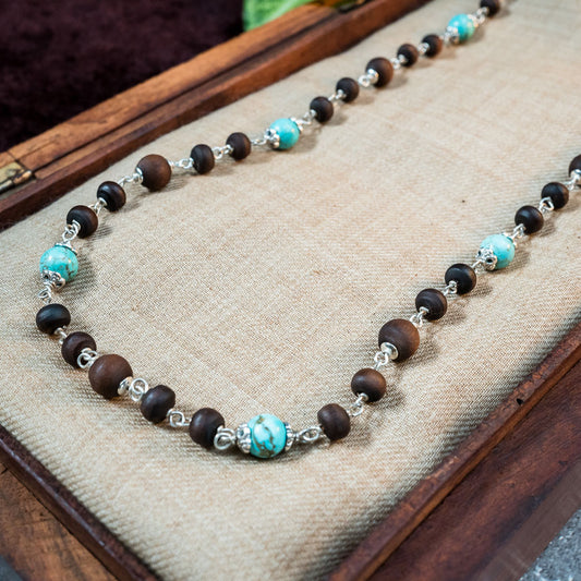 Silver Tulsi Kunti Mala with Turquoise Stones #S124