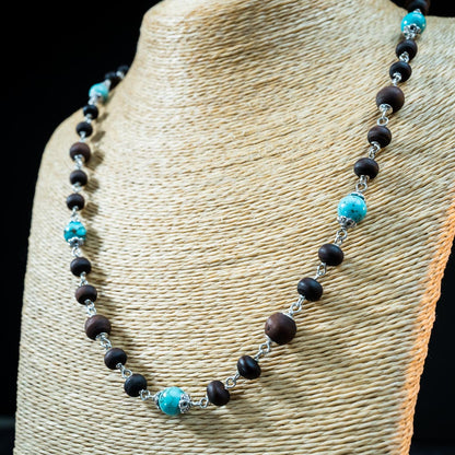Silver Tulsi Kunti Mala with Turquoise Stones #S124