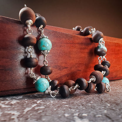 Silver Tulsi Kunti Mala with Turquoise Stones #S124