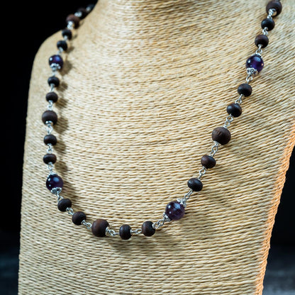 Silver Tulsi Kunti Mala with Amethyst Stones #S125