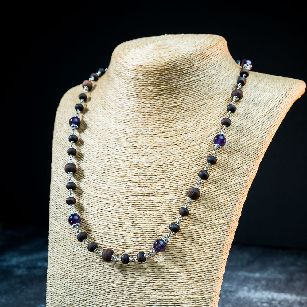Silver Tulsi Kunti Mala with Amethyst Stones #S125