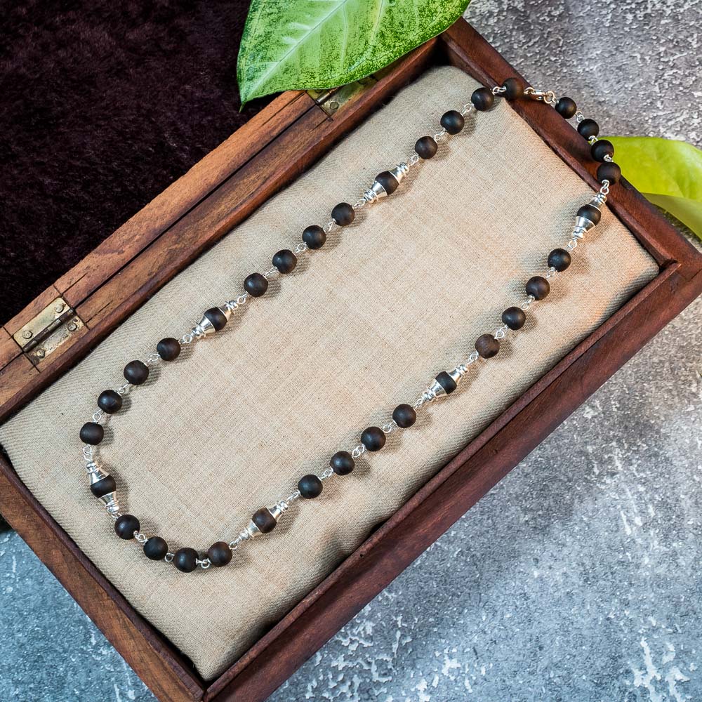 Silver Tulsi Kunti Mala with Amethyst Stones #S125