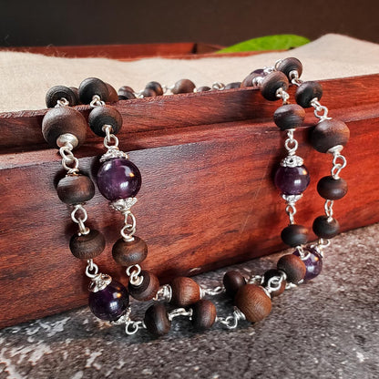 Silver Tulsi Kunti Mala with Amethyst Stones #S125