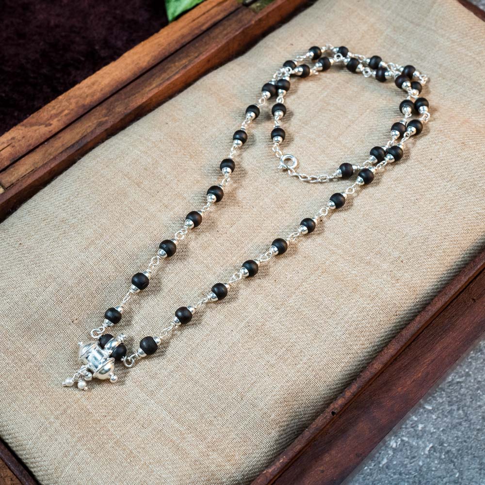 Silver Tulsi Kunti Mala with Pure Silver Kavacha #S126