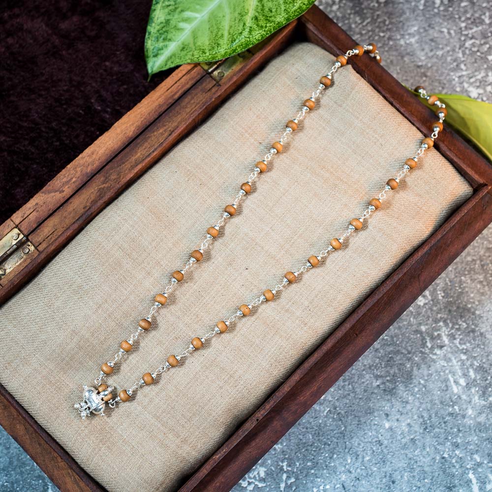 Silver Tulsi Kunti Mala with Pure Silver Kavacha #S127