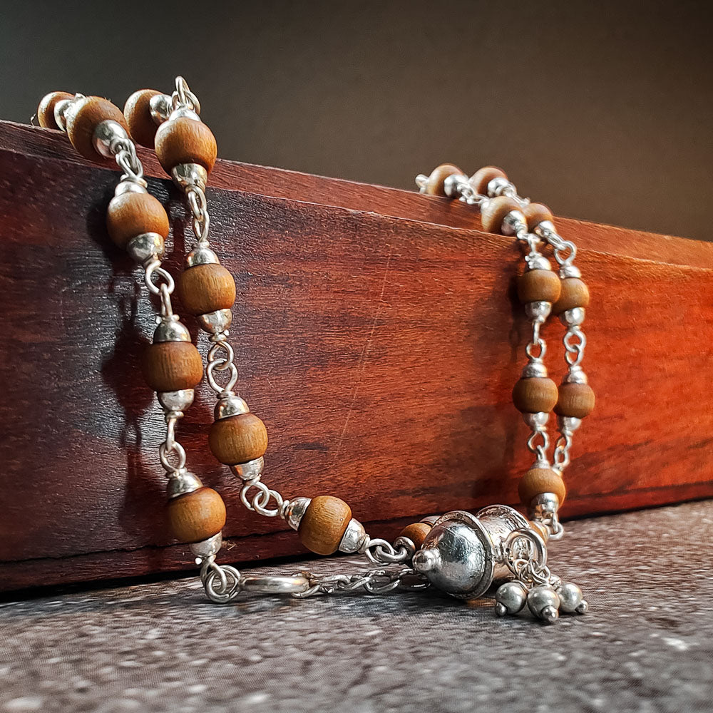 Silver Tulsi Kunti Mala with Pure Silver Kavacha #S127
