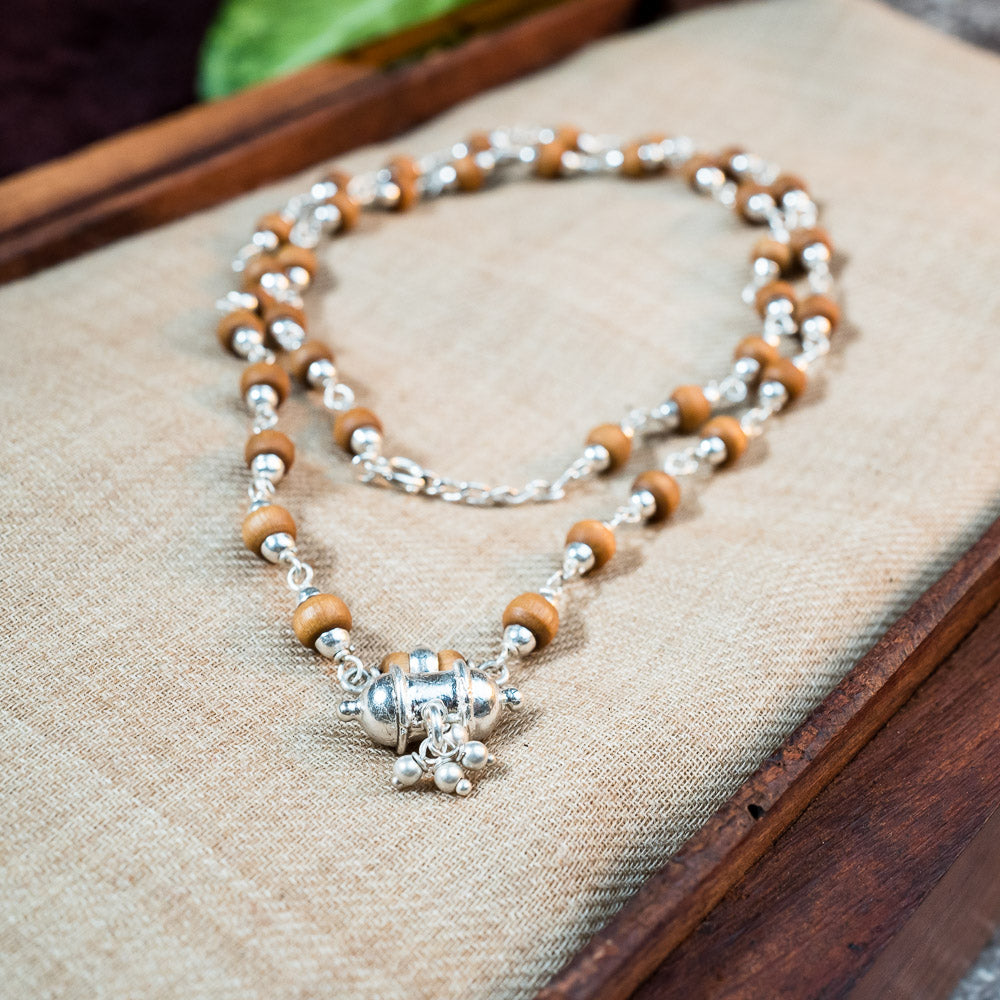 Silver Tulsi Kunti Mala with Pure Silver Kavacha #S127