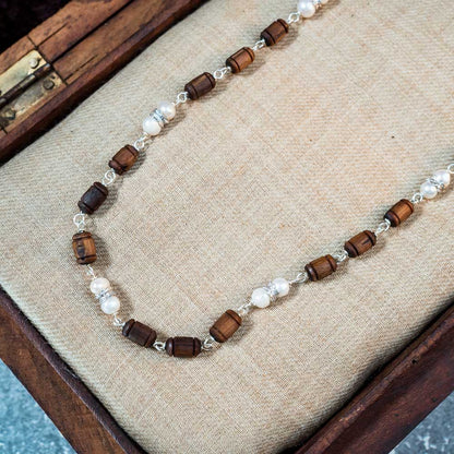 Silver Tulsi Kunti Mala with white Perls #130