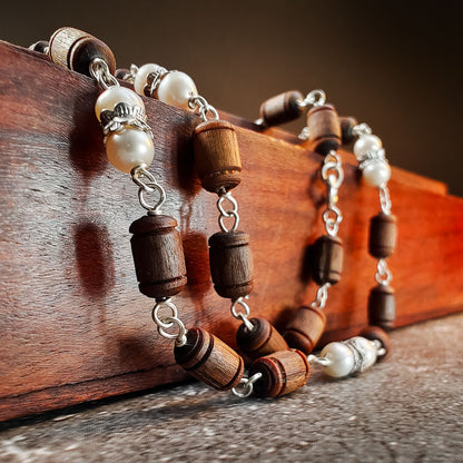 Silver Tulsi Kunti Mala with white Perls #130