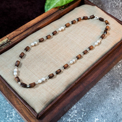 Silver Tulsi Kunti Mala with white Perls #130