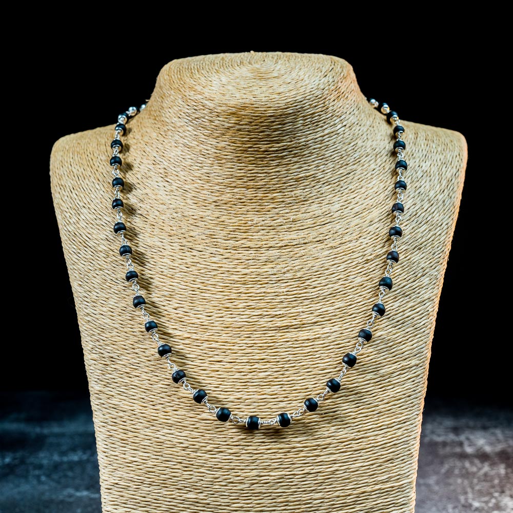 Silver Tulsi Kunti Mala 20Inch Black #131