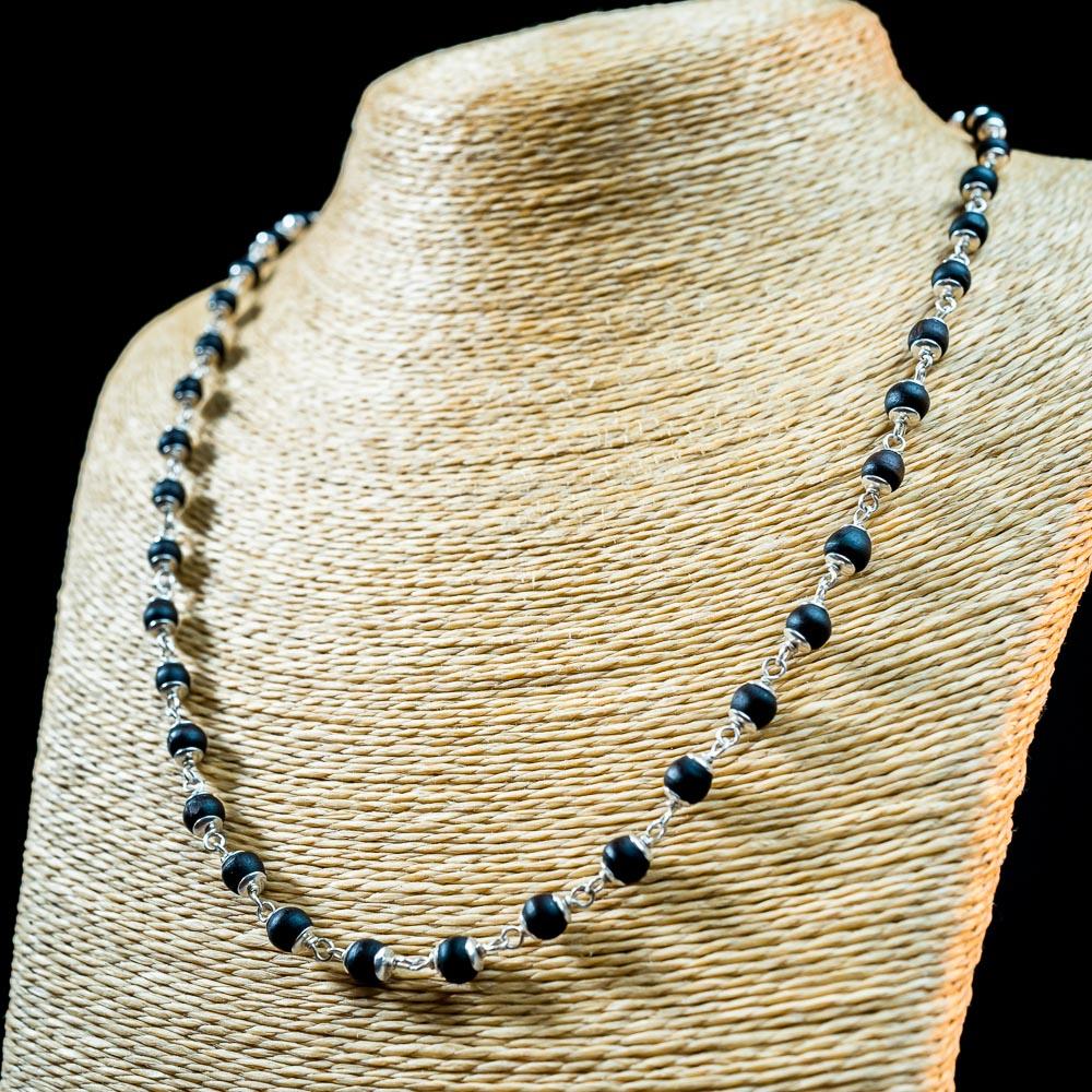 Silver Tulsi Kunti Mala 20Inch Black #131