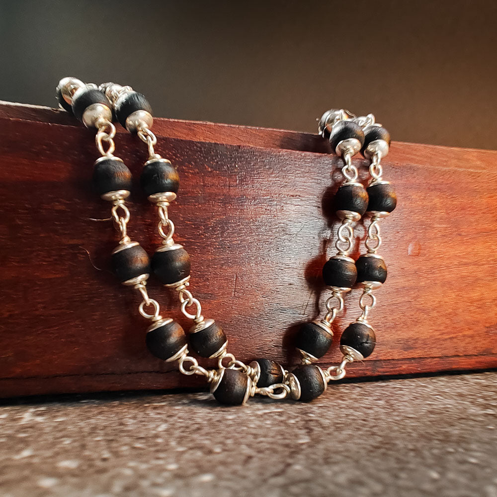 Silver Tulsi Kunti Mala 20Inch Black #131