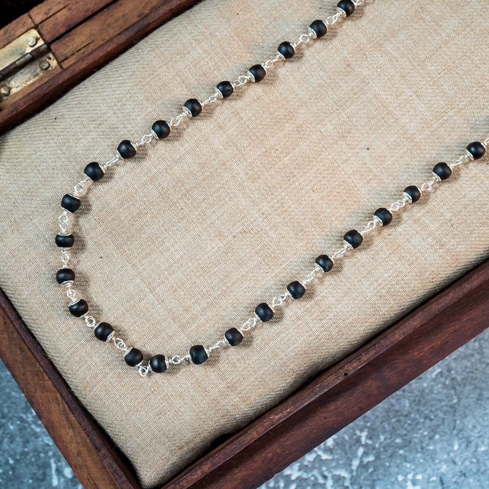 Silver Tulsi Kunti Mala 20Inch Black #131