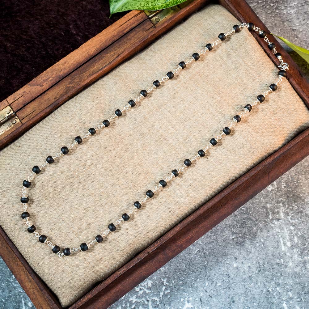 Silver Tulsi Kunti Mala 20Inch Black #131