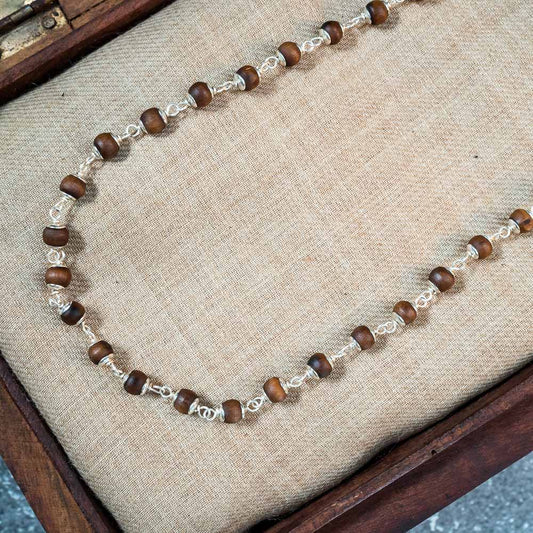 Silver Tulsi Kunti Mala 20Inch Brown #132