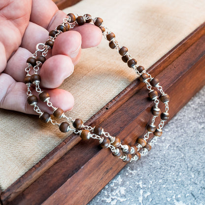 Silver Tulsi Kunti Mala 20Inch Brown #132