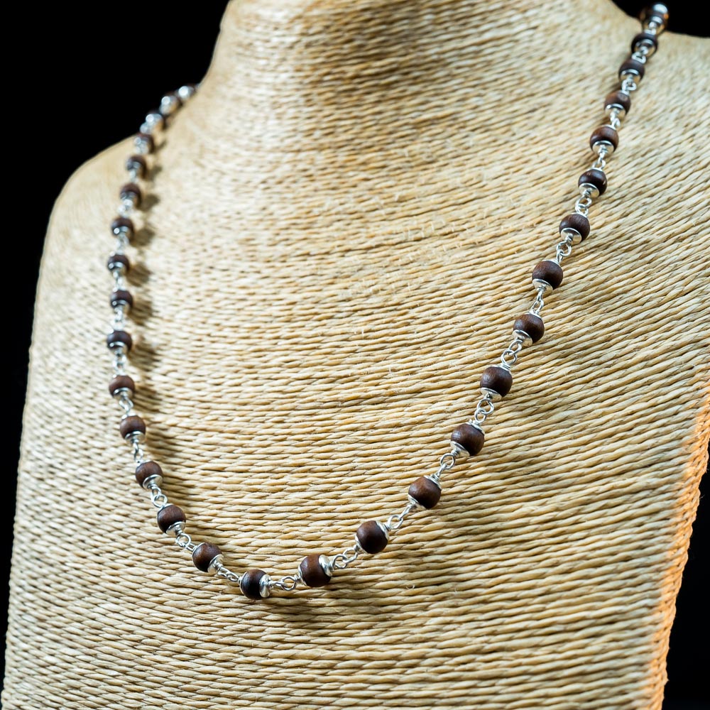 Silver Tulsi Kunti Mala 20Inch Brown #132