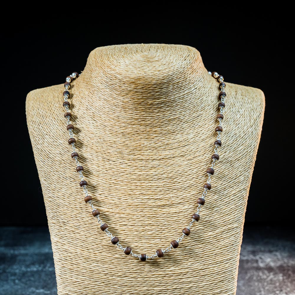 Silver Tulsi Kunti Mala 20Inch Brown #132