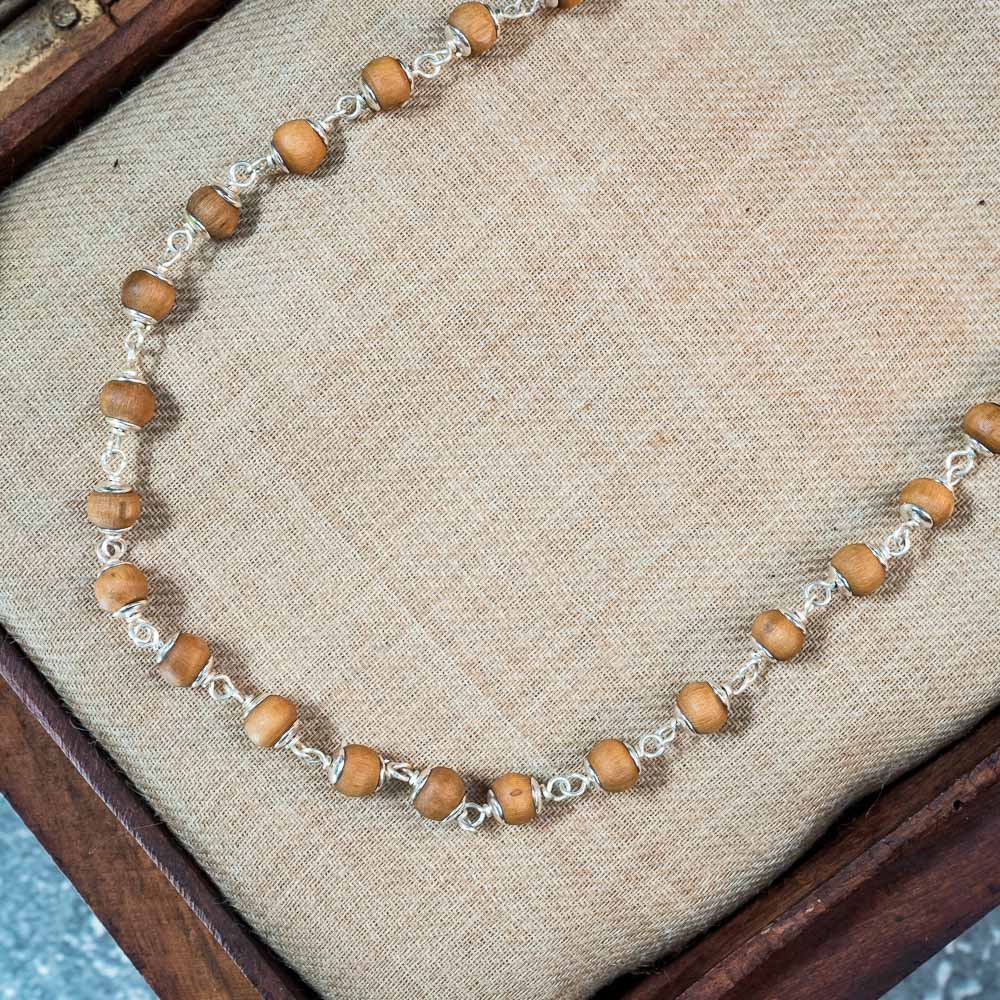 Silver Tulsi Kunti Mala 20Inch Light Brown #133