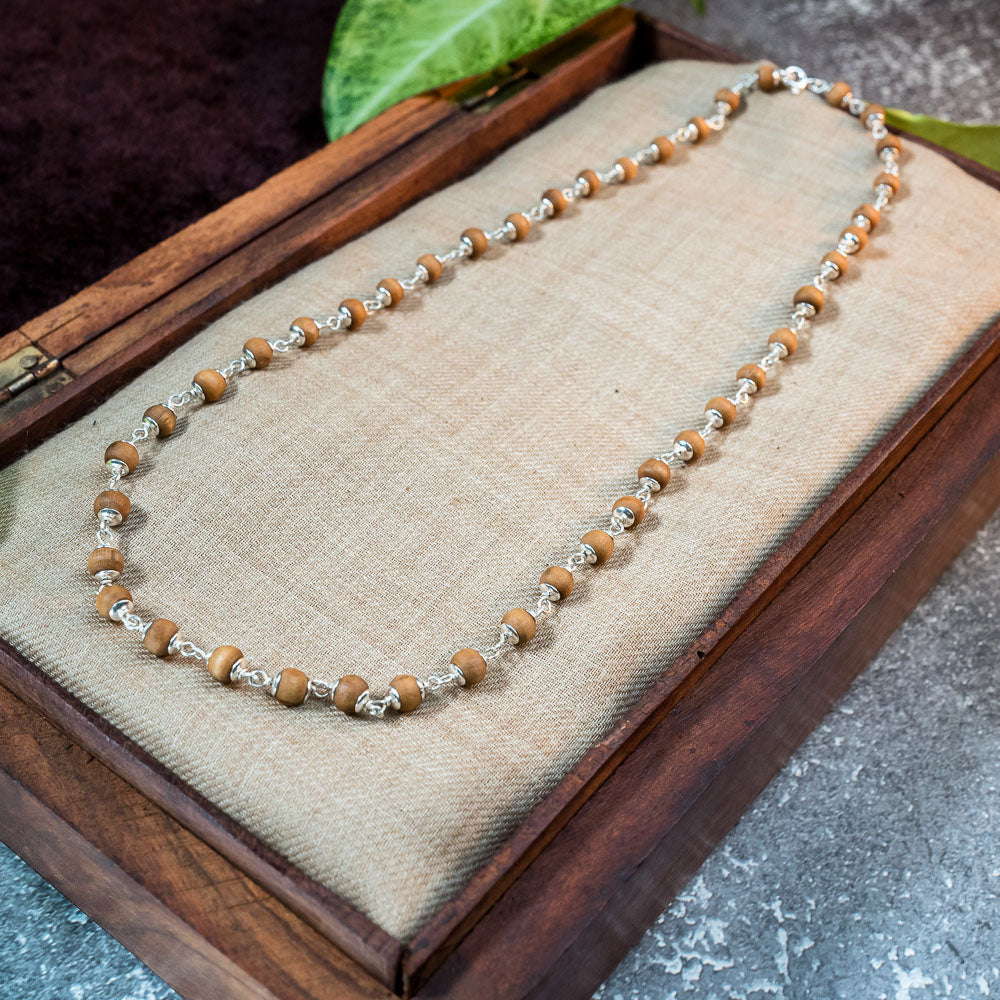 Silver Tulsi Kunti Mala 20Inch Light Brown #133